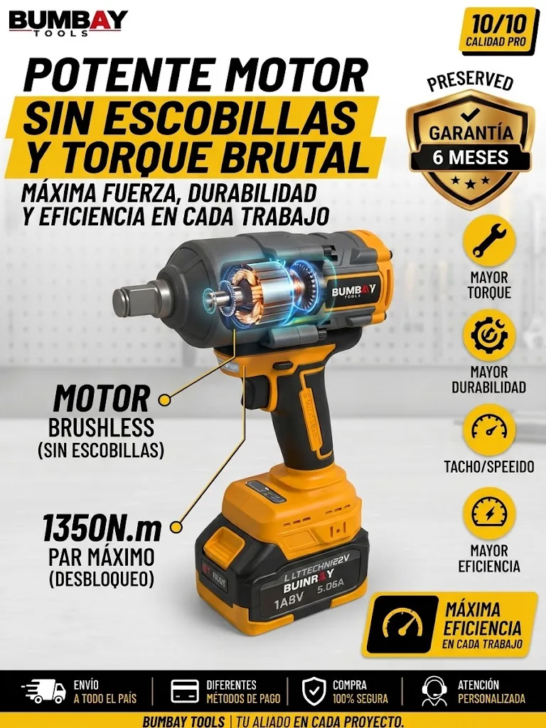 Llave de impacto inalámbrica 1350 N·m Amarillo