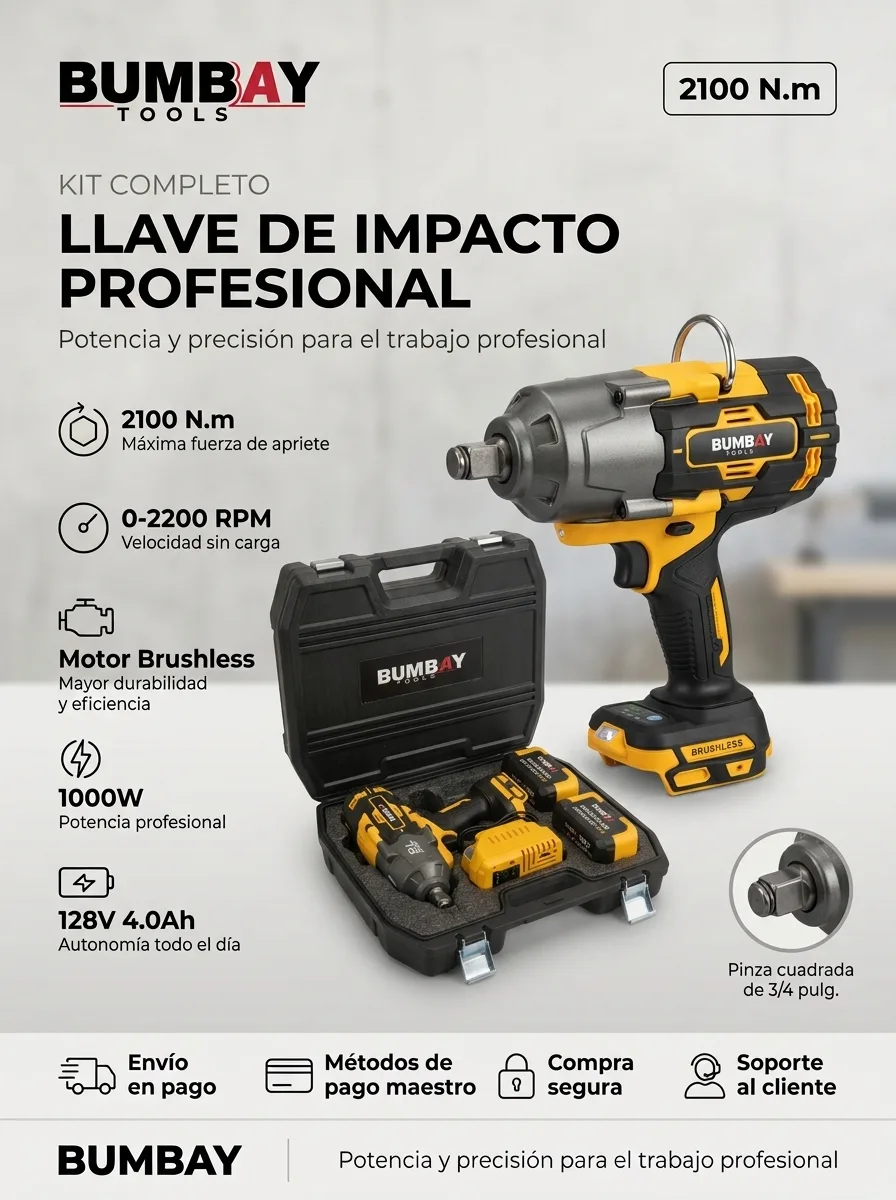 Llave de impacto inalámbrica 2100 N·m Amarilla