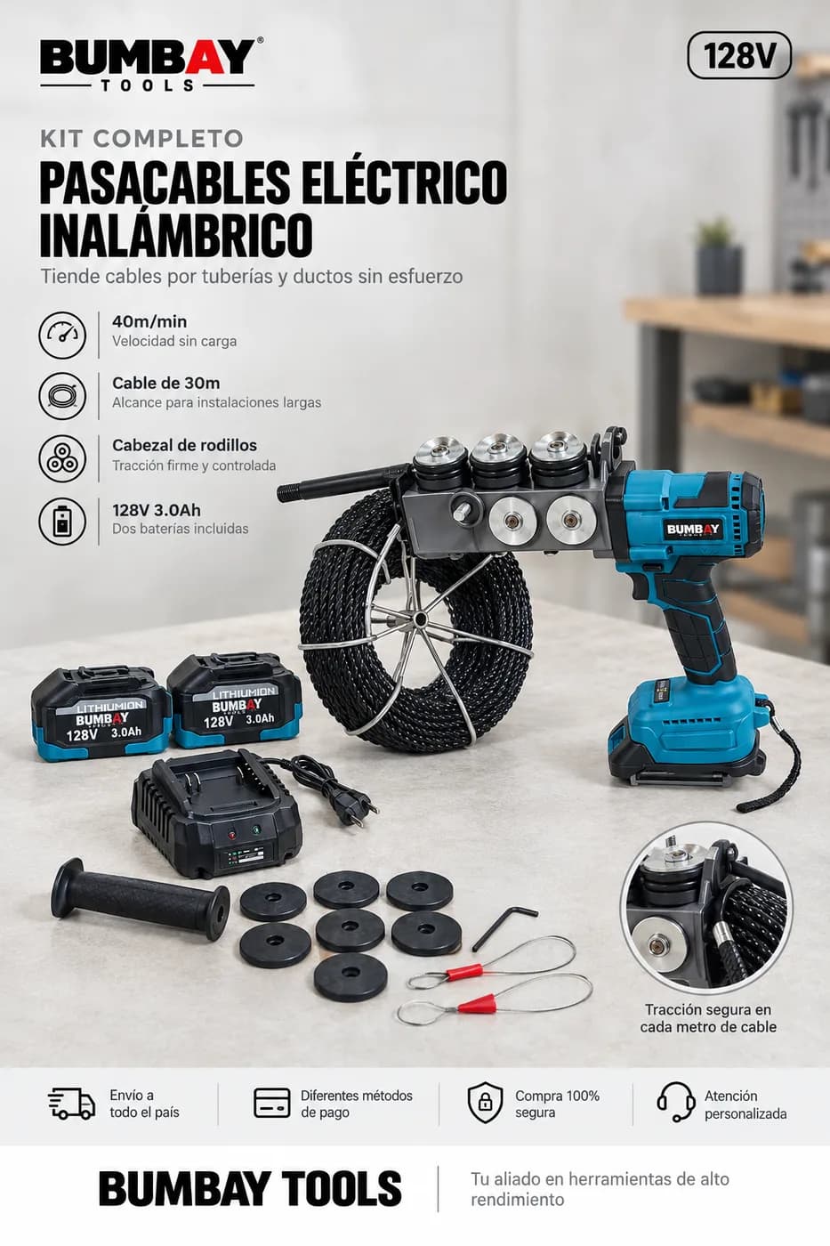 Pasacables eléctrico inalámbrico
